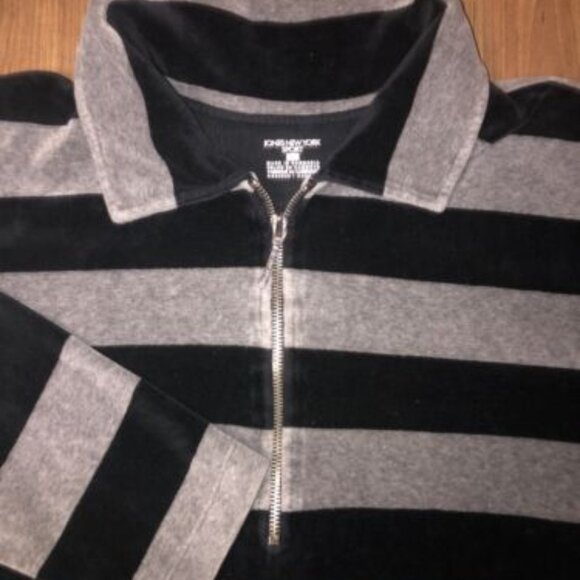 JONES NEW YORK SPORT Black Gray Striped 1/4 Zip XL Fine Corduroy Sweater Womens - Picture 1 of 9